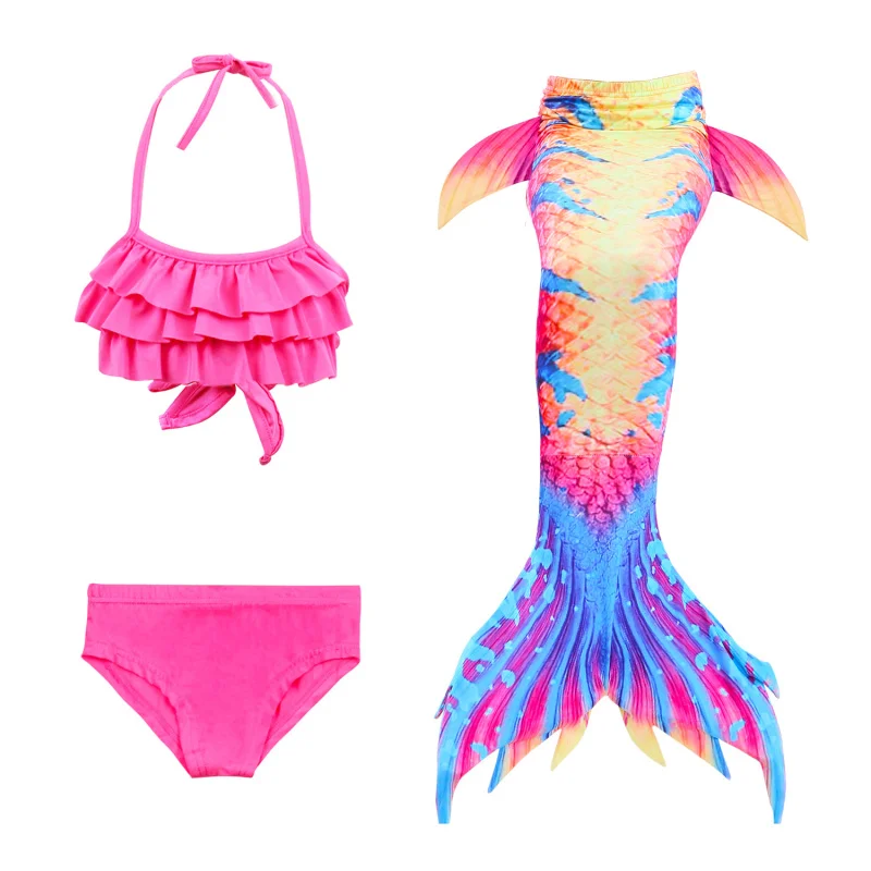 

3PCS Mermaid Swimsuit Girl Tops Vest Swimming Pants Tail Fins Novel 3D Print Scale (110-150cm) Cosplay Animal Fairy Dress