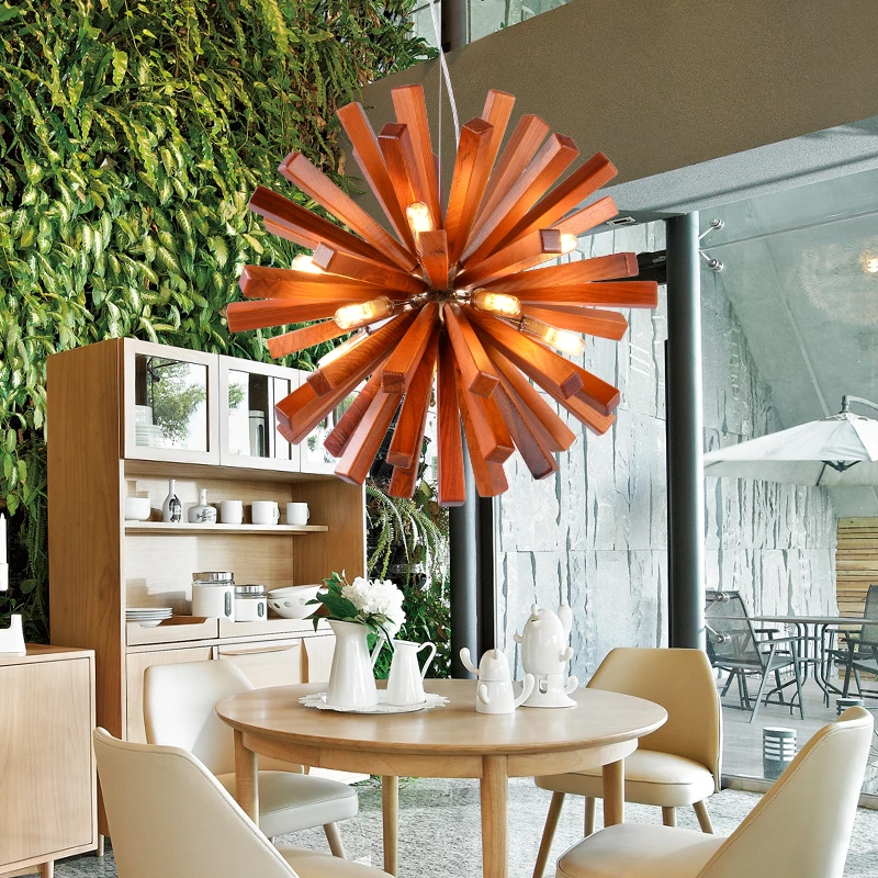 Скандинавское искусство креативная люстра в форме одуванчика из цельного дерева лампа для гостиной столовой в стиле кантри индивидуальная Подвесная лампа