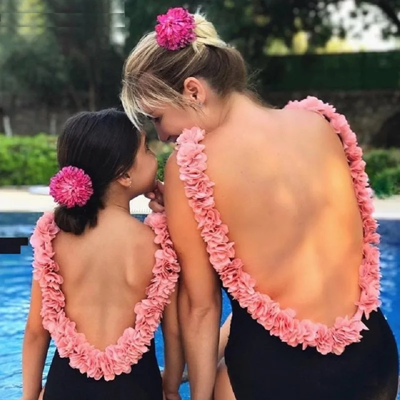 2021 Mother and Daughter Matching Swimsuits Floral One Piece Matching Swimwear Womens Girls Monkini