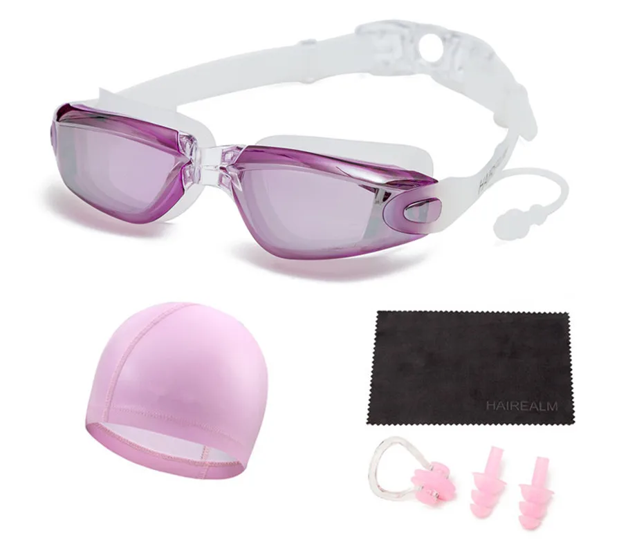 Очки для плавания по рецепту(близорукие 0-8,0 диоптрий), очки для плавания для близорукости+ шапочка для плавания+ зажим для носа+ беруши+ Сухая ткань