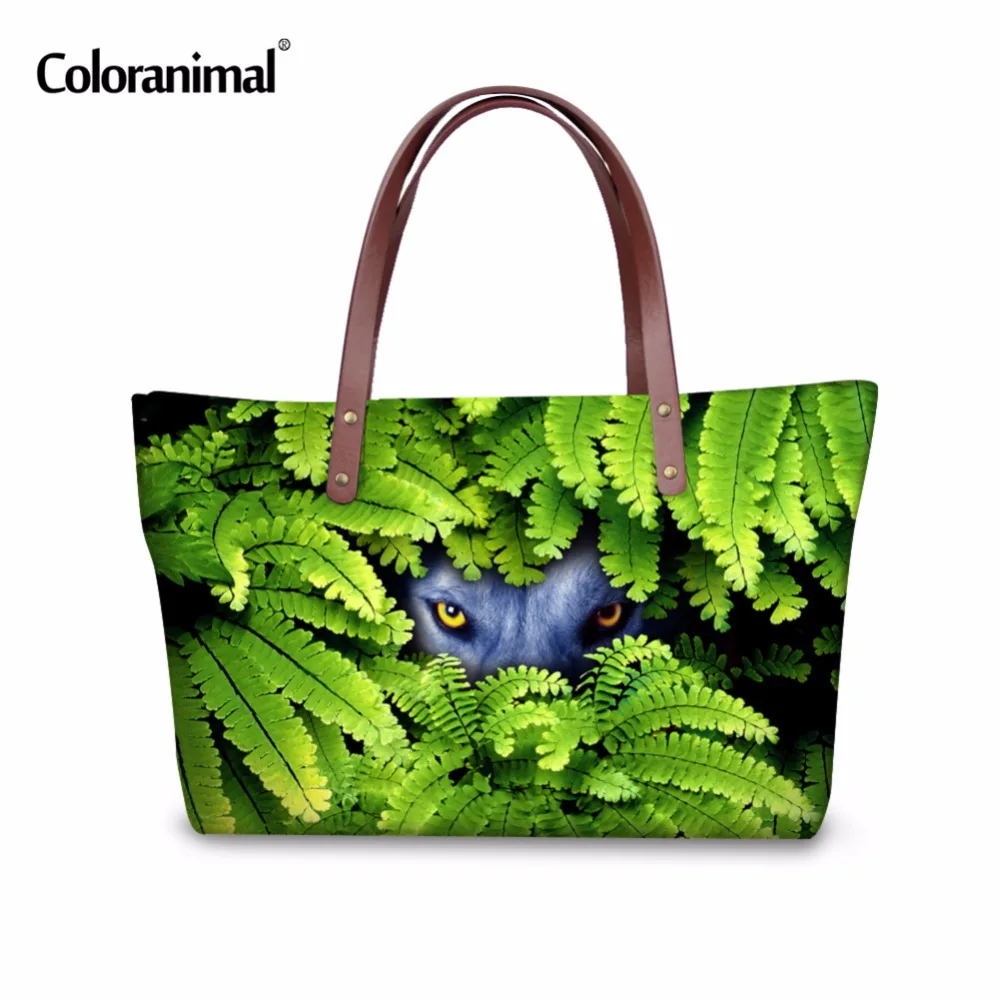 Best Coloranimal Casual Women Shopping Handbags Animal Printed Big Tote Bags Female Green Plant Print Shoulder Bags Beach Bags Bolsa