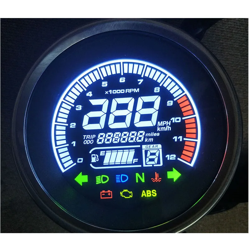 

TKOSM Universal Retro Digital Motorcycle LED Speedometer Odometer Speed Oil Meter Water Temperature 1-6 Gears CG125 Instrument