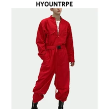 Новинка, мужской повседневный весенний комбинезон с длинным рукавом, мужской комбинезон на молнии, цельные брюки-карго с карманами, модный мужской комбинезон