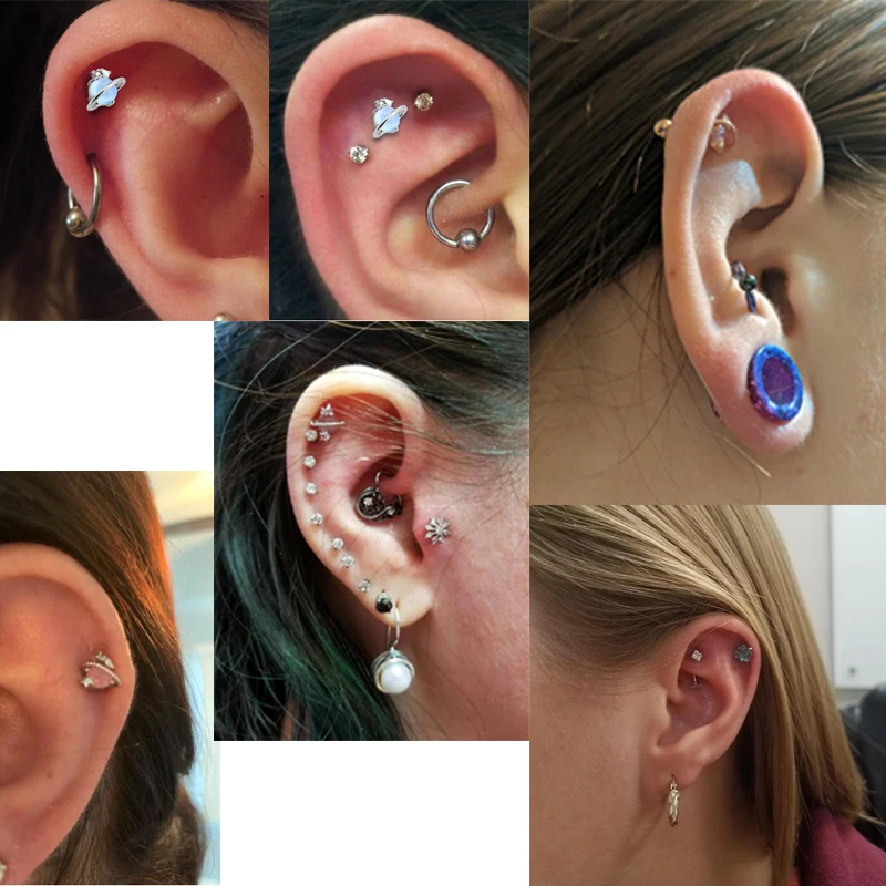 Pair Cartilage Bar Opal Stud 16g Steel Tragus Helix Ear Barbell Earring Piercing