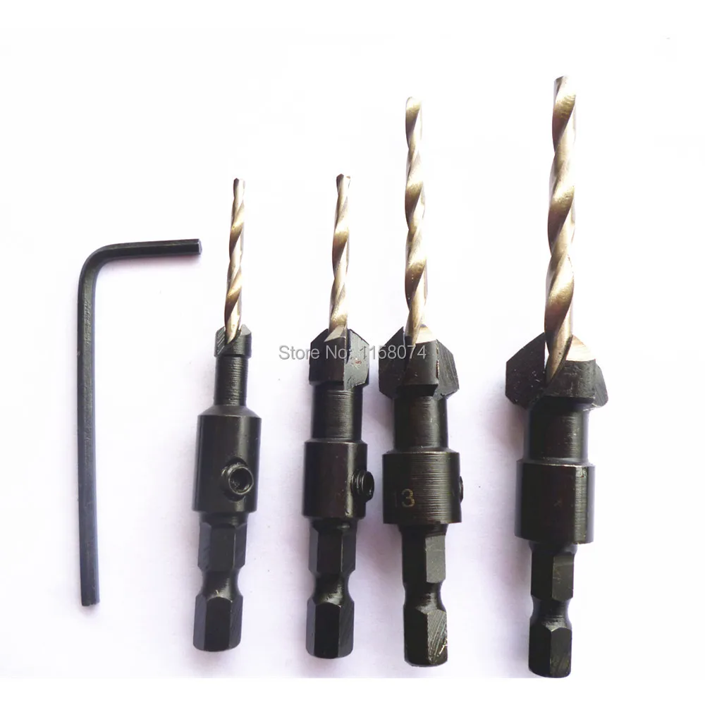 5pcs Woodworkers Countersink Drill Bit Set W/ Quick Change 1/4 Hex Shaft Tapered Wood Drill Countersinks Size #6 #10 #13 #16 