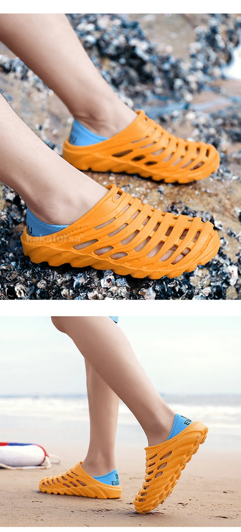 Kakaforsa Summer Men Beach Sandals Man Hollow Outdoor Beach Slippers Slip On Garden Clogs Flip Flops Outdoor Sandals