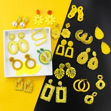 AENSOA – boucles d'oreilles pendantes en acrylique, élégantes, style coréen, 30 Styles jaunes, nouvelle mode, pendentif géométrique Simple, bijoux de mariage