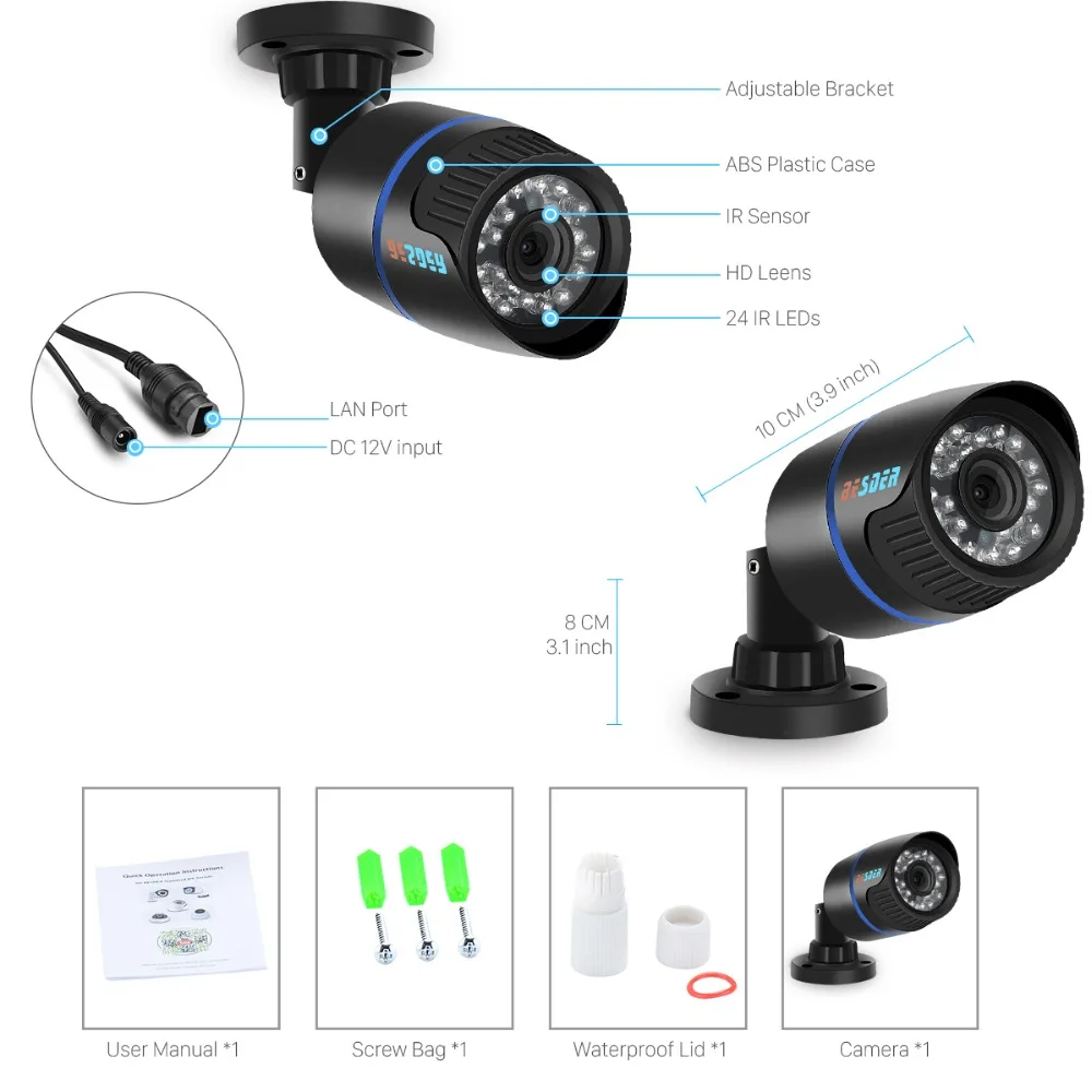 BESDER 1080/720p Full HD IP камера пуля наружная Водонепроницаемая безопасности ONVIF XMEye 20 м