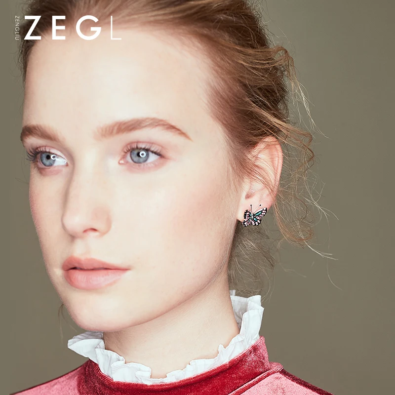 Женские серьги бабочки ZEGL маленькие бабочки|Серьги-гвоздики| |