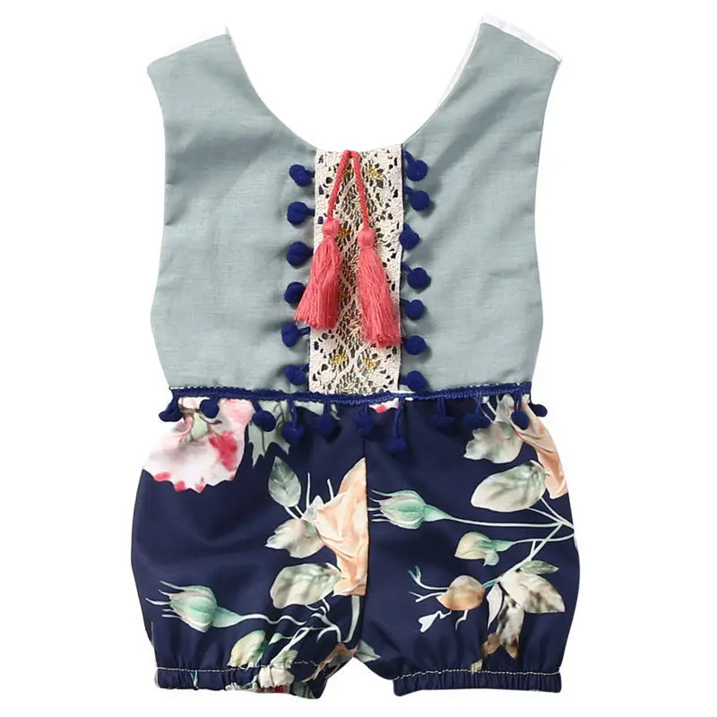 

Cotton Newborn Baby Girl Kids Romper Floral Sleeveless Backless Tassels Jumpsuit Playsuit Clothes Outfits Summer Clothes Girls