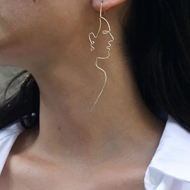 Cos Unique Charming Gold Silver Filled Face Dangle Wire Cos Unique Charming Gold Silver Filled Face Dangle Wire Earrings S Artsy Outline Long