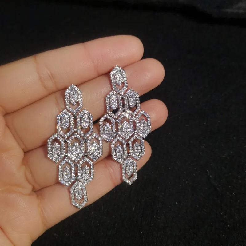 Роскошные женские серьги-гвоздики с большими кристаллами, 925 пробы серебряные свадебные ювелирные изделия, винтажные Двойные серьги для женщин, подарок на год
