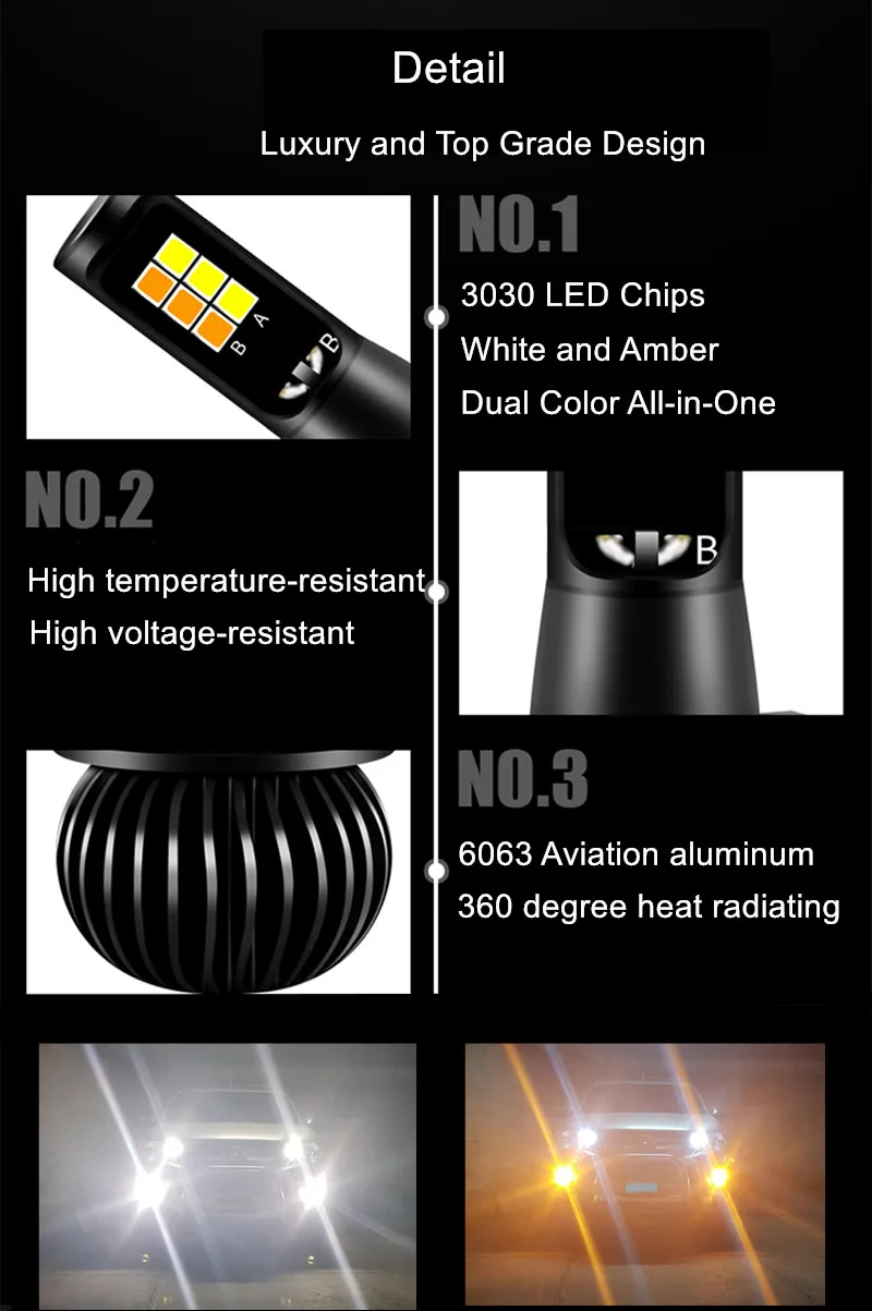 WLJH 2x H7 светодиодные лампы для противотуманных фар DRL двойной цвет противотуманная фара все-в-одном конверсионный комплект 3000 К Янтарный Желтый 6000 К Белый 2 года гарантии