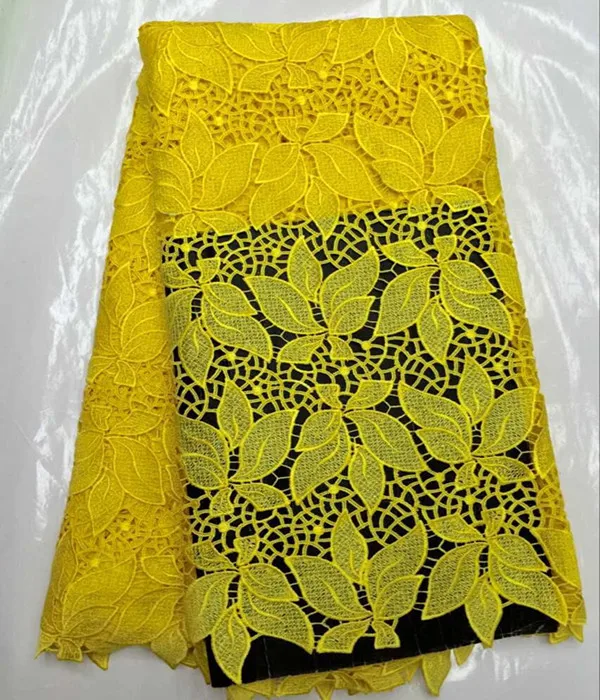 

Most fashion yellow leaf series water soluble lace fabric African chemical cord lace cloth for wedding dress IW4-2(5yards/lot)
