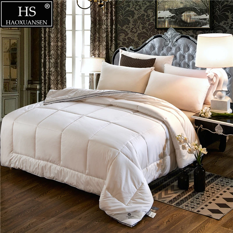 

HS 100% Australia Wool Mute Fabric Satin cotton Wool Quilt Comforter Queen King Size White Hypoallergenic Cotton Box Stitched