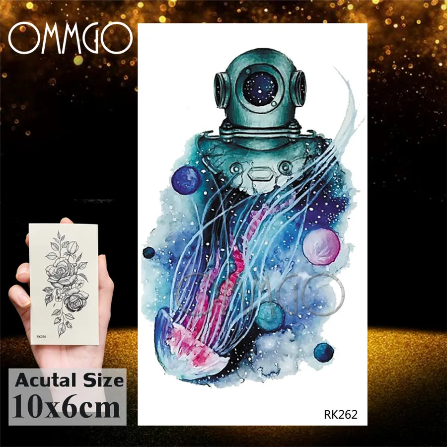 OMMGO галактика Вселенная астронавт водяной пуф Временные татуировки стикер акварель планета космонавтов тату боди-арт флэш-тату бумага - Цвет: ORK262