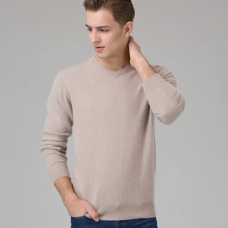 Sweater Man 100% Cashmere and wool Knitted Winter Warm Pullovers V-neck Long Sleeve Standard Sweaters Male Jumper 8Colors Tops