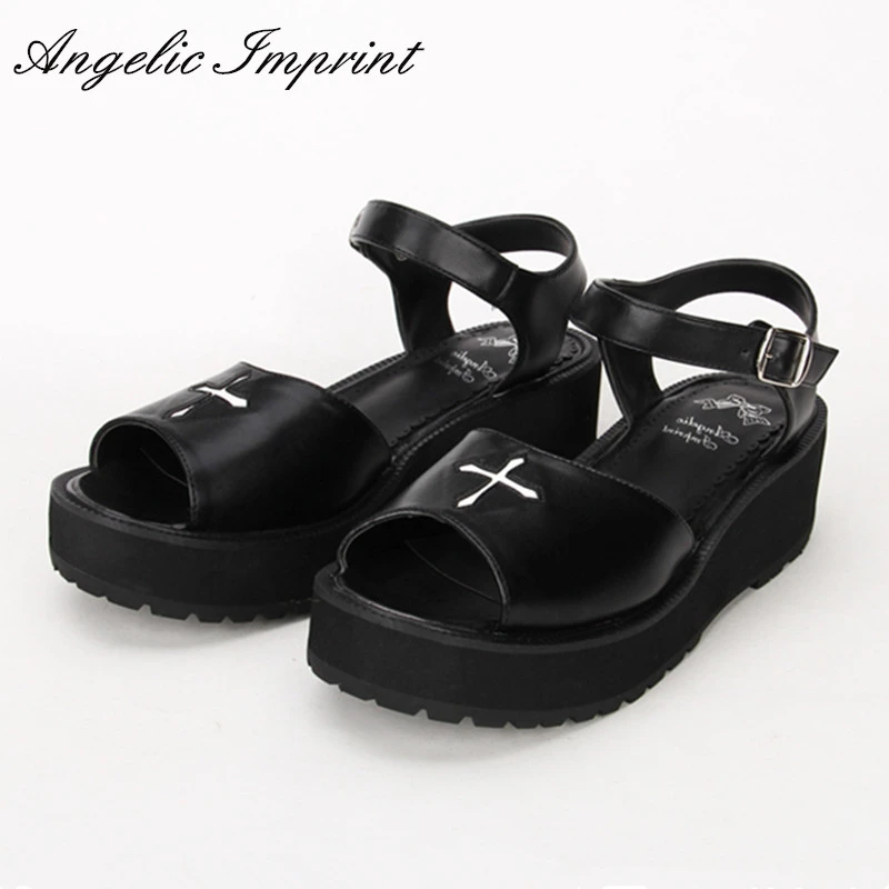 platform sandals black leather