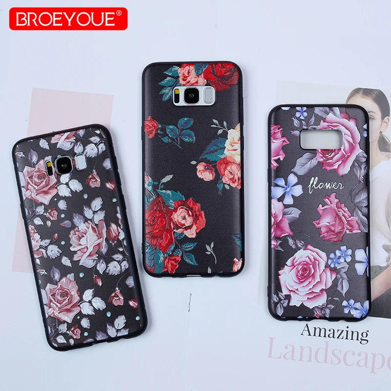 

BROEYOUE Fitteed Case For Galaxy A3 A5 A7 2016 2017 3D Relief Soft TPU Flower Case For Samsung Galaxy S7 Edge S7 S8 S9 Plus