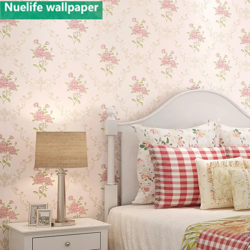 Светло-розовый сад маленький цветочный узор нетканые обои Теплый Розовый детская комната девушка спальня европейские обои