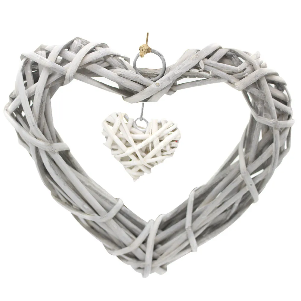 Плетеное ротанговое подвесное сердце в сером белом венке свадебные принадлежности украшение дома украшения для вечеринки сделанные своими руками