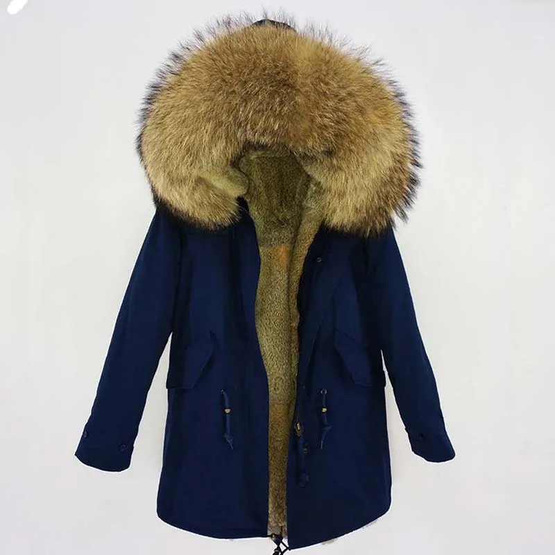 real rabbit fur mens fur parka with big genuine raccoon collar,High