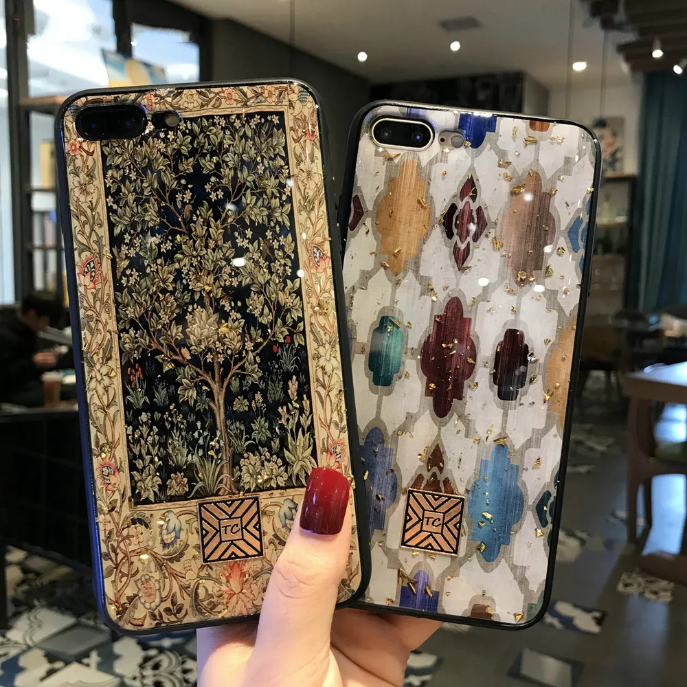 

Gold Foil Propitious Tree Bling Phone Case For iPhoneX XR XS XSMAX Plus Soft TPU Cover For iPhone7 8 6 6S Glitter Case