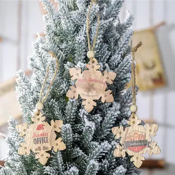 

10pcs/set Wooden Christmas English Letters Snowflake Pendant Creative Painted Snowflakes Small Tree Tag New Year Decor Navidad