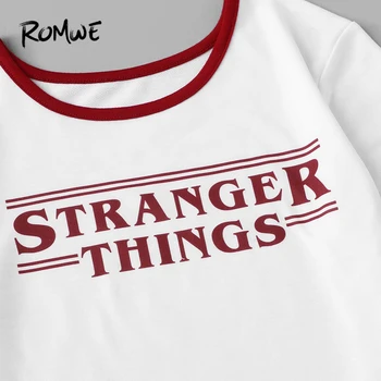ROMWE Contrast Trim Letter Print Tee With Shorts 2019 New Summer Women Two Piece Set Fitness Style White Drawstring Sets 3