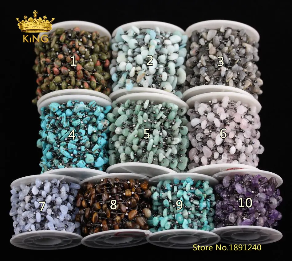 10 Stones choice,5meter Gunmetal Charms Copper Plated Chip Loose Beads