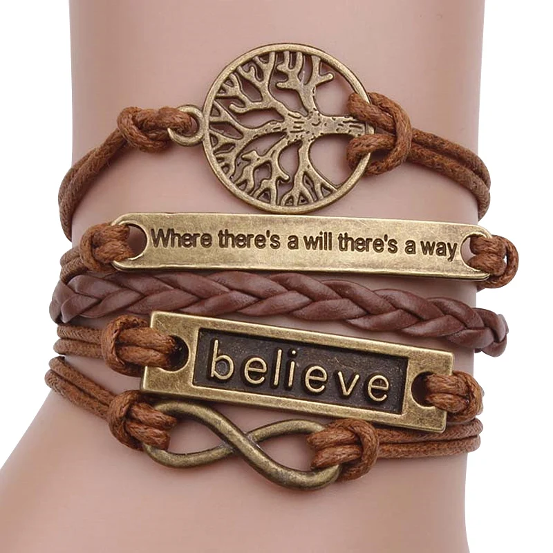 

Multi-Layer Believe Bracelets Zinc Alloy Wristbands Where there is a Will There is a Way Infinite Charm Bracelets For Men Women