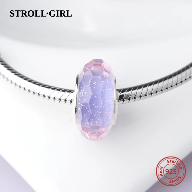StrollGirl сверкающие муранские стеклянные бусины фиолетовые 925 серебряные подвески