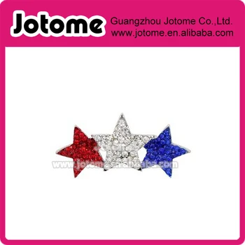 

Silver Tone Red white blue USA Rhinestone 3 Stars Brooch Pin 2.5-inches Wide and 1.25-inches Height
