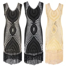 1920 s Diamante Lantejoulas Embelezado Vestido de Franjas Grande Gatsby Flapper Mulheres Sem Mangas Retro Vestido de Festa Midi Vestido Ucrânia