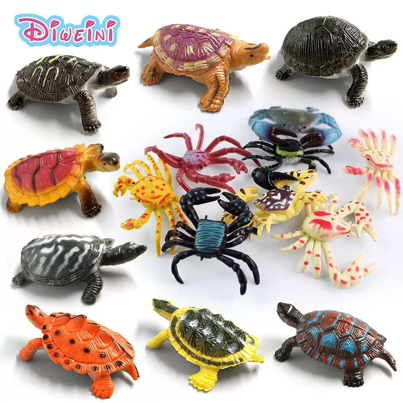 Kawaii Simulation animaux statue tortue de mer crabe modèle Figurine fée jardin terrarium décor à la maison artisanat bonsaï bouteille PVC jouets (lot de 8)