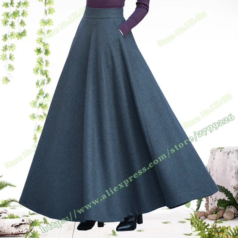 

2017 Autumn And Winter Plus Size 5XL XXXXXL 50% Wool Woolen A-line Black Gray female Maxi Skirts Womens a line Long Skirt falda