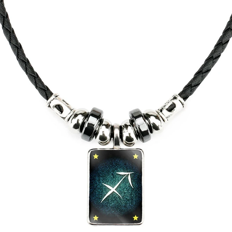 

New Star Zodiac Sign 12 Constellation Crystal Pendants Necklaces Choker For Men Long Chain Hematite Stone Beaded Necklace Bijoux