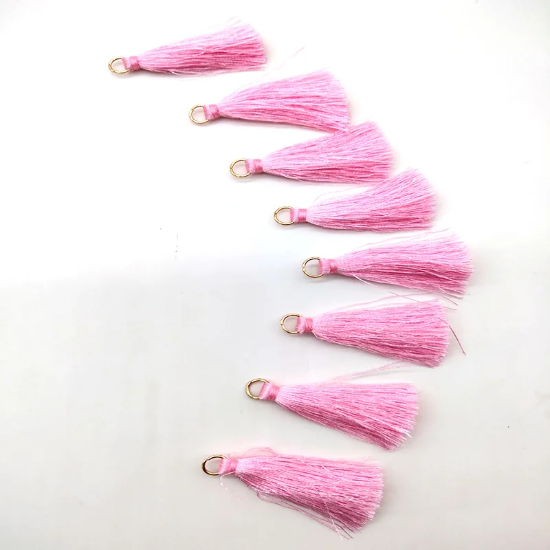 10 шт 4 см/2 дюйма шелковистые ручной работы мягкие ремесленные мини-кисточки с петлями для изготовления ювелирных изделий, DIY проекты, закладки - Цвет: Pink