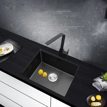 

Nano stainless steel sink with thick black bar balcony basins undercounter meal kitchen single bowl with faucet