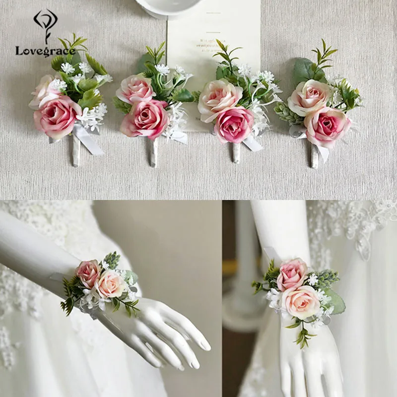 pink roses bridal Wrist corsages bracelet wedding flowers  (3)