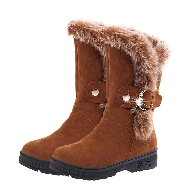 

HEE GRAND Woman Ankle Boots Faux Fur New Winter Warm Slip On Creepers Casual Shoes Woman Flats With Suede Platform Shoes XWX6896