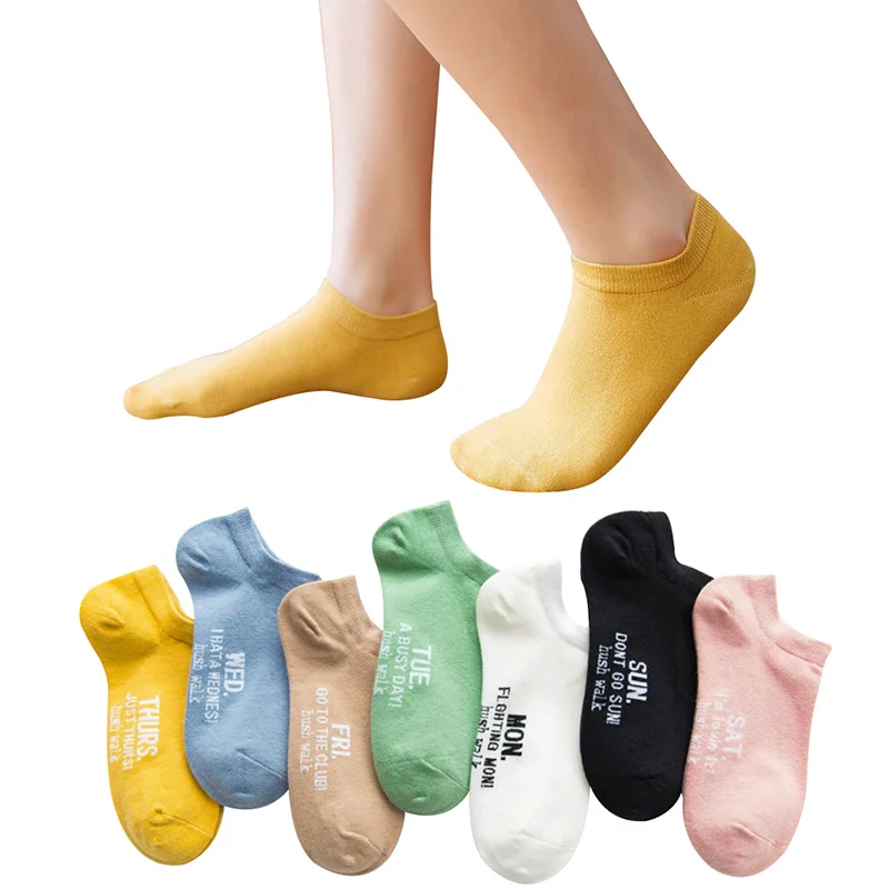 

7 Pairs/lot Women Cotton Socks Cute Girls Monday to Sunday 7 Days Embroidery Funny Socks Female Mood Week Dress Socks Every Day