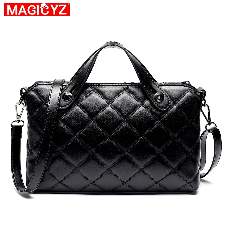 MAGICYZ لوكس cuir الأعلى مقبض منقوشة حقيبة المرأة حمل جلد حقيبة صغيرة اللون الأسود مبطن المحافظ حقائب سيدات