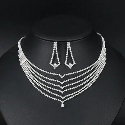 Mecresh кристалл свадебные комплекты ювелирных изделий африканские Бусины Серебряного цвета со стразами женское ожерелье наборы обручальные ювелирные изделия MTL475 - Окраска металла: TL551