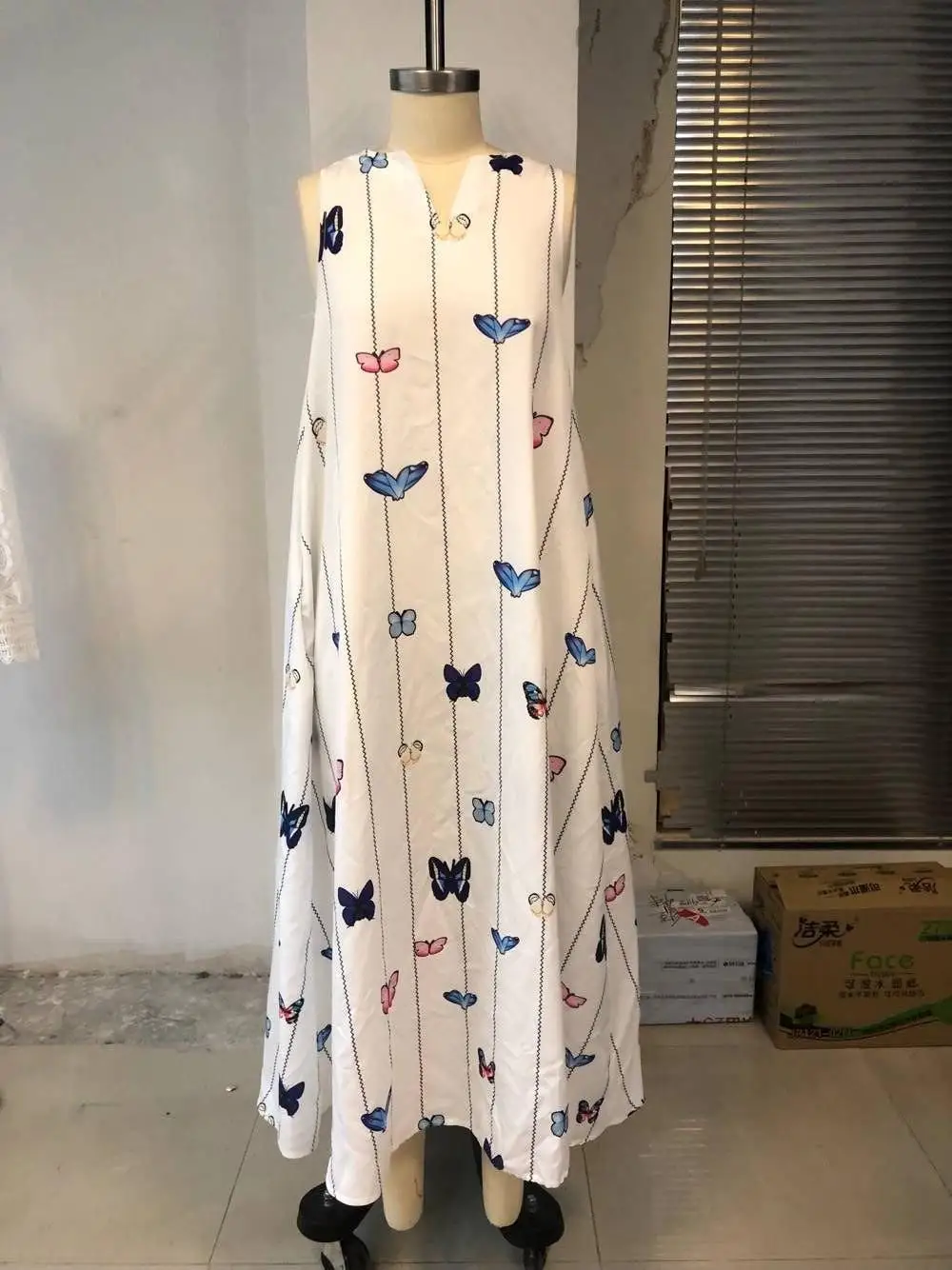 CALOFE Сексуальное Женское винтажное платье с v-образным вырезом и принтом бабочки летнее платье без рукавов с карманами повседневное Свободное длинное платье в стиле бохо