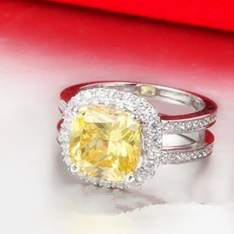 Fashionable 3Ct Cushion Cut Yellow Synthetic Diamant Female Wedding Ring Solid 925 Sterling Silver White Gold Color Jewelry | Украшения и