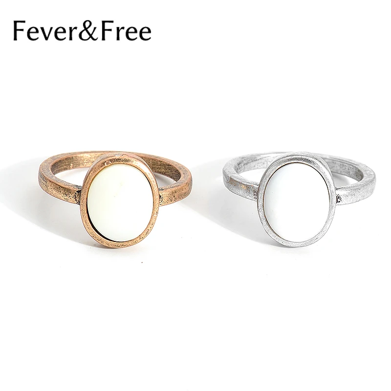 

Fever&Free Simple Geometric Minimalist Personality Rings Round Antique Silver & Gold Rings Female Wedding Temperament Rings Gift