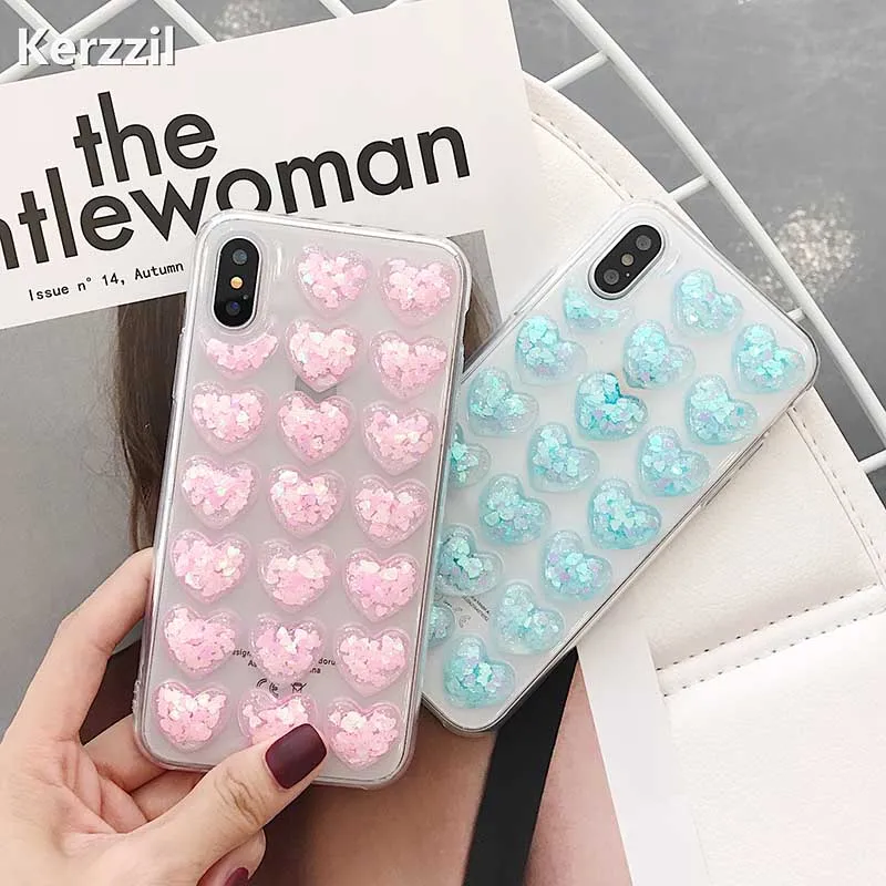 Kerzzil Love Heart 3D Candy Color Phone Case For iphone X Glitter Bling Soft Back Cover Cases iphoneX Capa |