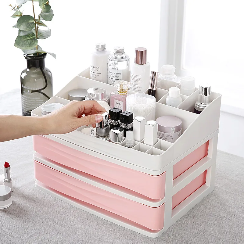 JULY'S SONG Plastic Cosmetic Drawer Makeup Organizer Makeup Storage Box Container Nail Casket Holder Desktop Sundry Storage Case
