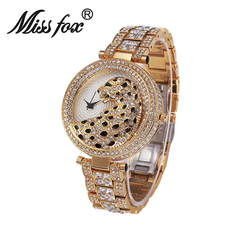 

Miss fox cheetah diamond strip ladies watch personality fashion women's watch top brand luxury quartz watch waterproof watch